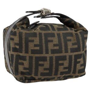 FENDI Zucca Canvas Vanity Hand Bag Black Brown Auth ar13759